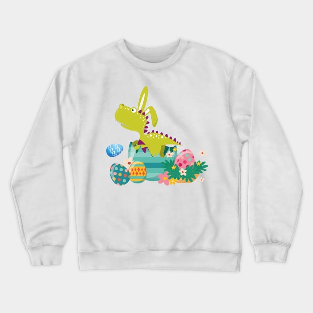 Dinosaur T-Rex Bunny Easter Egg Funny Gift For Boys Crewneck Sweatshirt by macshoptee